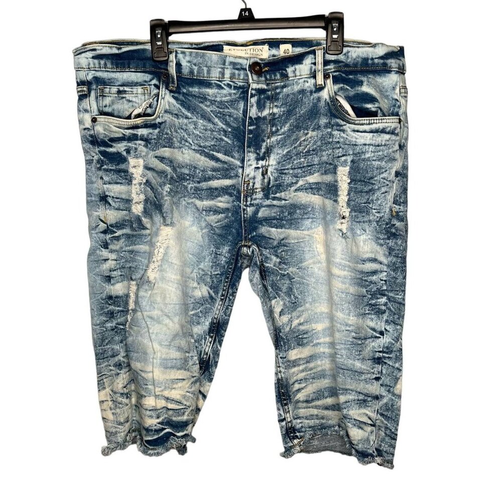 Evolution in Design Jean shorts mens size 40 Acid Wash Distressed cutoff Bermuda